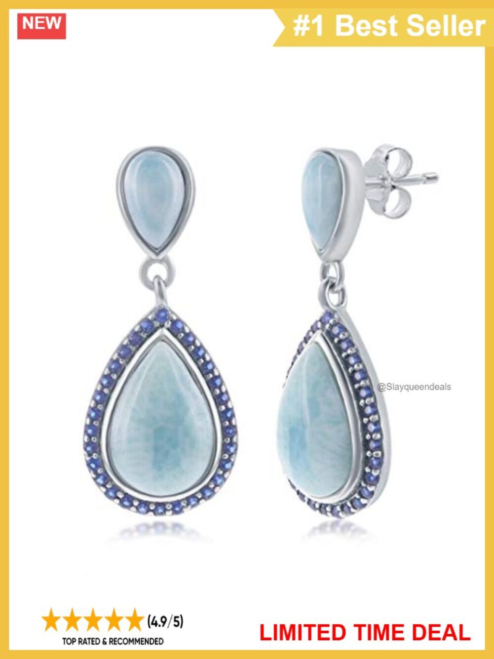 Sterling Silver Larimar Dangle Earrings Hypoallergenic for Women